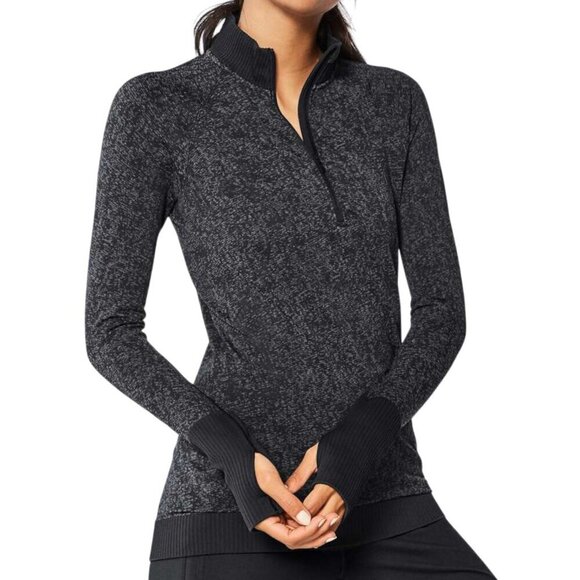 lululemon athletica Tops - LULULEMON Black Dark Cast Rest Less 1/2 Zip Seamless Run Pullover approx size 4